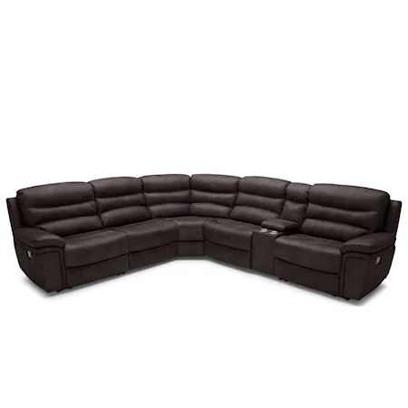 Casual Six Piece Power Reclining Sectional Sofa with Cupholder Storage Console and USB Ports